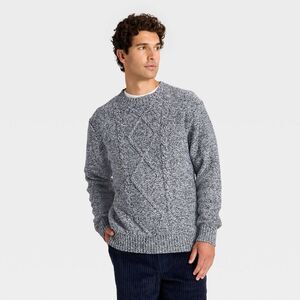 Houston White Men's Long Sleeve Crewneck Cableknit Pullover Sweater - Gray M